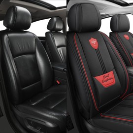LINGVIDO Leather Car Seat Covers, Breathable Automotive Cover Cushion Accessories for Cars & SUV Truck Universal Fit Set (Black Front Set)