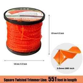 efrozen Weed Trimmer Line, Orange Square Twisted Trimmer Line .080" Diameter X 551',Heavy Duty Weed Eater String, Premium Commercial Weed Wacker String