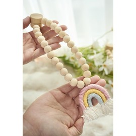 champracer Magnetic Curtain Tiebacks, Rainbow Boho Curtain Holders, Pack of 2 Rainbow Tassels Curtain Holders with Wooden Bead, Curtain Tiebacks Magnetic (Rainbow Pink)