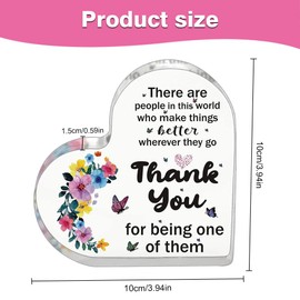 Thank You Gift, Appreciation Gifts Heart Shaped Acrylic Plaque for Women Men Teachers Colleagues Volunteer Doctor