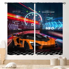 Cortinas opacas de coche de carreras para niños y niños, con temática de carreras de coches deportivos extremos, juego fresco, cortinas opacas para ventanas, tratamientos para adolescentes, hombres,
