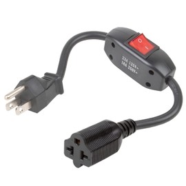 Heavy Duty Four-in-One On/Off Switch Extension Cord 12-AWG 15A Household Plug to 20A T Blade Adapter Cable with Heavy Duty Double Break 23A 125V Inline Switch, L=40CM