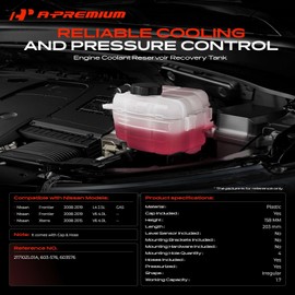A-Premium Engine Coolant Overflow Recovery Expansion Tank [with Cap] Compatible with Nissan Frontier 2008-2019 2.5L 4.0L, Xterra 2008-2015 4.0L