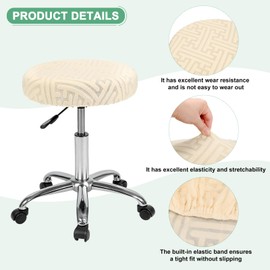 M METERXITY 2-Pack Bar Stool Covers Round, for 14-16 Inch Polyester Strip Pattern Seat Covers with Elastic Bands for Bar Stool/Round Cushion [Beige]