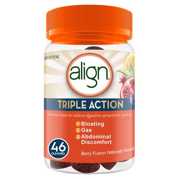 Align Triple Action Gummies, Prebiotic Supplement, Prebiotic for Women and Men, Helps Relieve Gas, Bloating, and Abdominal Discomfort, 46 Gummies