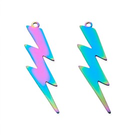 Beadthoven 50 colgantes de acero inoxidable 201 con diseño de relámpago de color arcoíris grabados con metal para manualidades, pulseras, collares, joyas