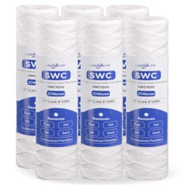 Whole House 20 Micron 10" x 2.5" String Wound Sediment Well Water Filter Cartridge Replacement for FXWSC, CW-MF, 155187-43, AO-WH-PRE-R2, W30W, RS12, SWC-25-1020, SP-CW20, SF20-978 (Pack of 6)