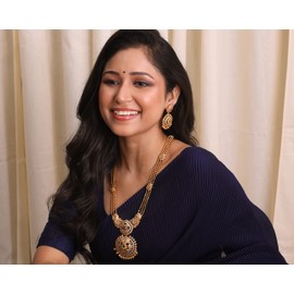 TARINIKA Antique Gold Plated Binal Long Necklace Set with Floral Design - Indian Jewelry Sets for Women | Perfect for Ethnic Occasions | Traditional South Indian Necklace | 1 Year Warranty*