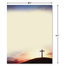 Current Sun Setting Cross Decorative Letter Paper-Religious Stationery Papers,Printable Confirmation,Communion,Baptism, Wedding, & Easter Cards, Christian Letterhead Sheets, Set of 25, 8 1/2" x 11"
