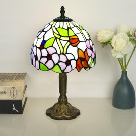 Crefotu Tiffany Style Table Lamp, 3 Color Temperatures Bedside Lamp, 8 Inch Stained Glass Desk Light for Home Office Bedroom Living Room (Four-Leaf Flower Pattern)