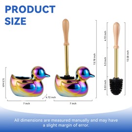 Ceramic Toilet Brush and Holder Set with Duck Base - Multicolor Rainbow, Freestanding Bathroom Brush Organizer, Space-Saving 7.5" Bowl Cleaner Kit - Bath Decor