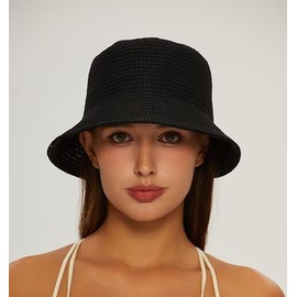 LQTSLFM Woven Fishing Hat, Summer Knitted Hat, Women's Summer Knitted Hats, Soft and Breathable Hat, Suitable for Various Head Shapes and Face Shapes, black, 60