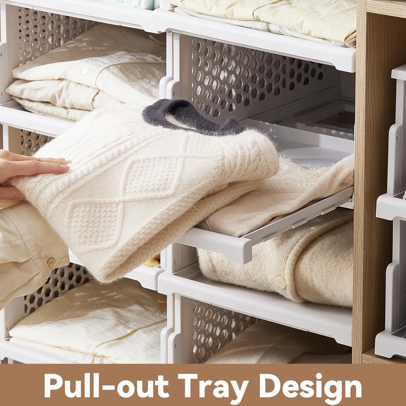 Pull-out Plastic Storage Basket with a Lid,Stackable Closet Organizers Drawer