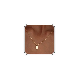 Inilbran Boho Initial Necklace Choker Gold Initial Square Choker Necklace Vintage Initial Tag Necklace Chain Geometric Square Pendant Necklace Jewellery for Women and Girls, Zinc, No Gemstone