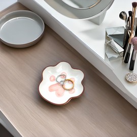 CEIERPH Small Cat Paw Ring Dish Jewelry Tray for Teen Girls Gifts, Cute Ceramic Trinket Dish Vanity Tray for Rings Earrings