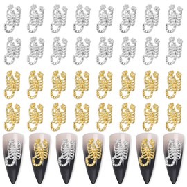DANNEASY 60pcs Scorpion Nail Charms 3d Gold Silver Charms for Nails Flat-back Nail Art Charms Hollow Nail Studs Alloy Nail Jewels Nail Decoration for Acrylic Nails Accessories