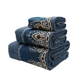 Marina Decoration Premium Luxury Decor Ultra Soft 100% Cotton Sheer Lace Bathroom Modern 3 Piece Towel Set, Blue Color