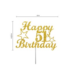 Decoración para tartas de cumpleaños 51 con purpurina dorada, ideas de decoración de fiesta, calidad premium, resistente purpurina de doble cara, palo de acrílico. Fabricado en Estados Unidos (51)