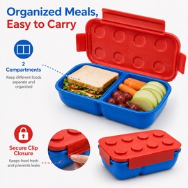 1050 mL 2-Compartment Bento Lunch Box for Food Storage – Leak-Resistant Clip Design for School, Travel & Picnics