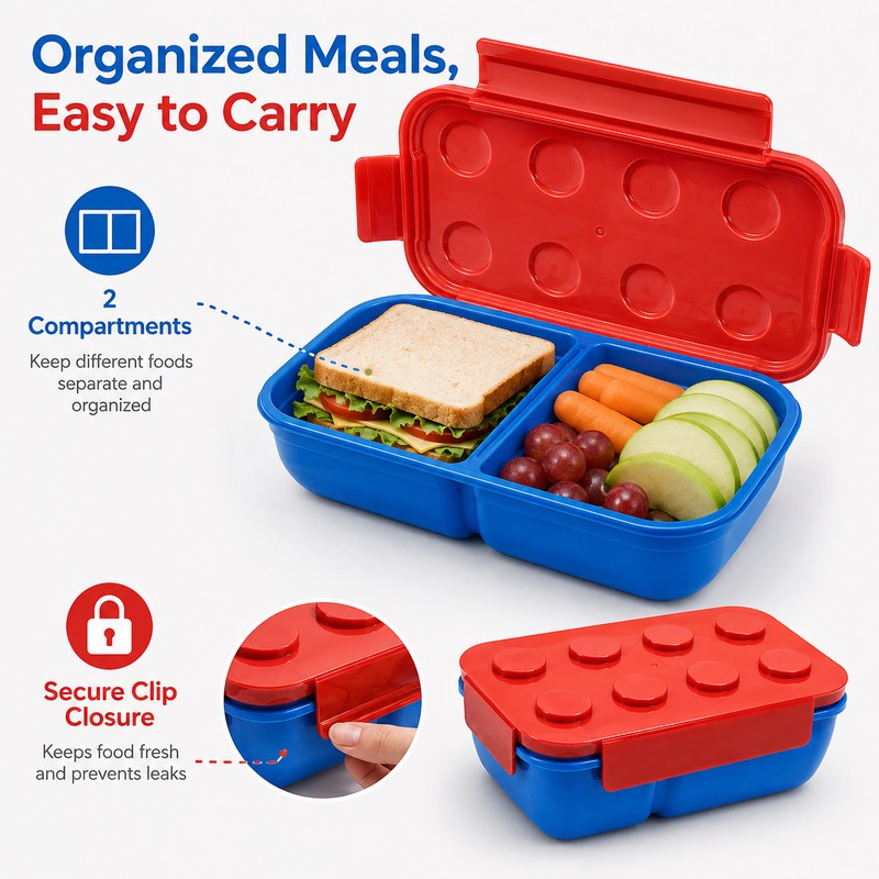 1050 mL 2-Compartment Bento Lunch Box for Food Storage –