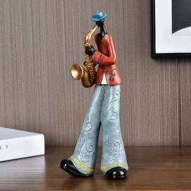 Vintage jazz band decorative sculpture,western band sculpture,creative musician decoration,abstract figure ornaments,suitable for living room,wine cooler,bookshelf,entryway,etc. (saxophone player)