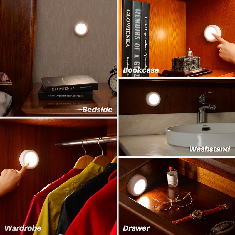 STAR-SPANGLED 4 Pack 3.1” Dimmable Push Tap Lights, Stick on