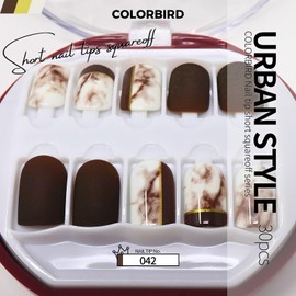COLORBIRD NAILFAIRY (042) Nail Tips, Short, Brown, Marble, Cute, 30 Pieces