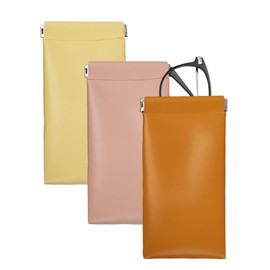 Aiuapaed Soft Glasses Case Pouch Bag - Leather Travel Sunglass Case Squeeze Top Eyeglass Case With Hanging Loop 2 Pack (3PCS-Solid Color)