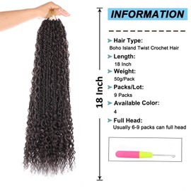 9 Packs Pre-Looped Boho Island Twist Crochet Braids with Curly Ends 18Inch Senegalese Twist Crochet Hair with Curls Pre-Twisted Goddess Senegalese Twist for Women Braiding Hair Extensions 4#