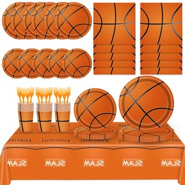 Basketball Party Supplies - 121Pcs Basketball Sports Theme Birthday Party Supplies Tableware Set,Include Basketball Plates and Napkins,Cups,Tablecloth, for Basketball Birthday Decorations Serve 24