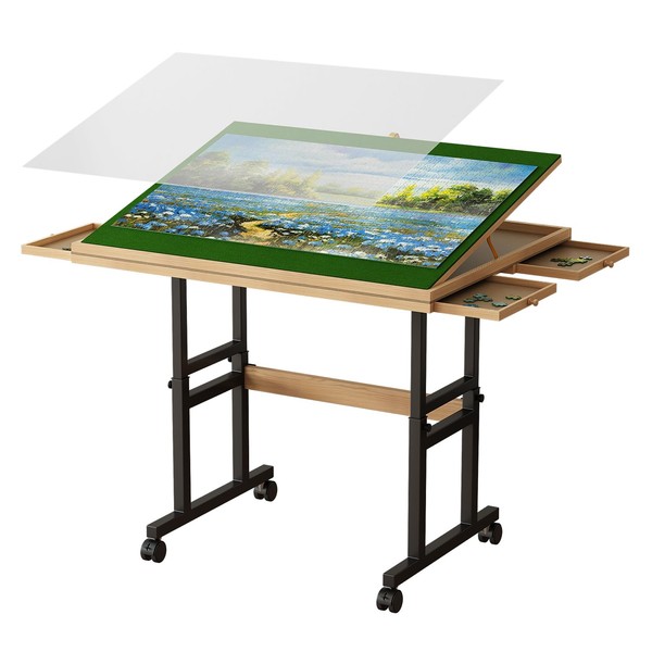 Kasinali Puzzle Table with Drawers & Cover, Adjustable Height &