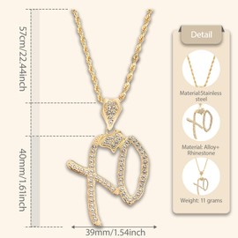 2026 New XO Necklace for Women Men, Hip Hop Rapper Pendant with Rope Chain, Trendy Cubic Zirconia Letter Jewelry, Unisex Fashion Accessories Creative Gift Idea (Gold)