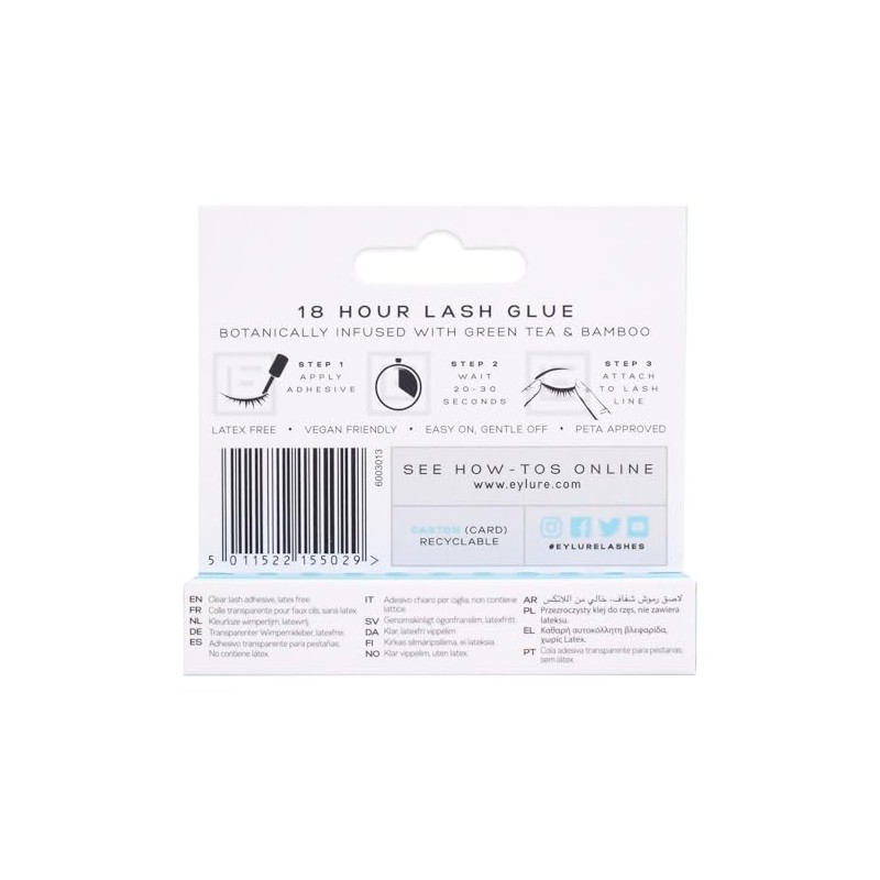 Eylure 6003013 18 Hour Lash Glue,Latex Free, CLEAR, 4.5 ml