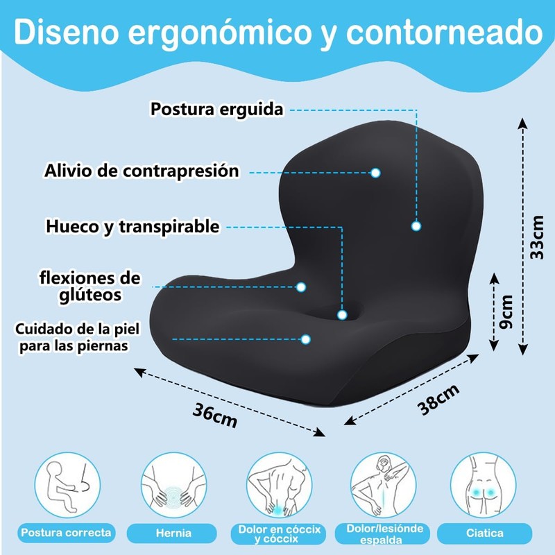Cojín para Silla Respaldo de Oficina Cojín Ortopedico para Coxis
