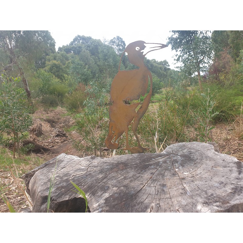Magpie Standing Garden Stake - Australian Made Rusted Metal Garden