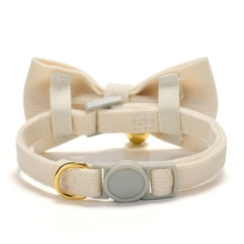 Cute Cat Collars With Bow,Quick Release Safty Buckle with Bells,Soft and Comfy Cordoroy Material in Off White Pack of 1