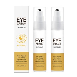 Contorno de Ojos con Roller 360° y Retinol - Rodillo Para Ojos Hinchados Y Ojeras Crema Para Bolsas - Sérum De Café Ácido Hialurónico Y Niacinamida - Reduce Bolsas, Arrugas y Líneas de Expresión - 25 ml (2PC)
