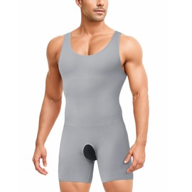 IFKODEI Men Shapewear Tummy Control Bodysuit Waist Trainer Full Body Shaper Fajas Compression Shirts Shorts Slim Belly Grey
