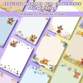 Janlaugh 24 Pads 1440 Sheets Highland Cow Sticky Notes Sticky Memo Pads Self Stick Cute Cow Office Supplies Cow Party Favors Adhesive Notepad for Journal Gift 3 x 4 In(Colorful Flowers Cow, 24 Pads)