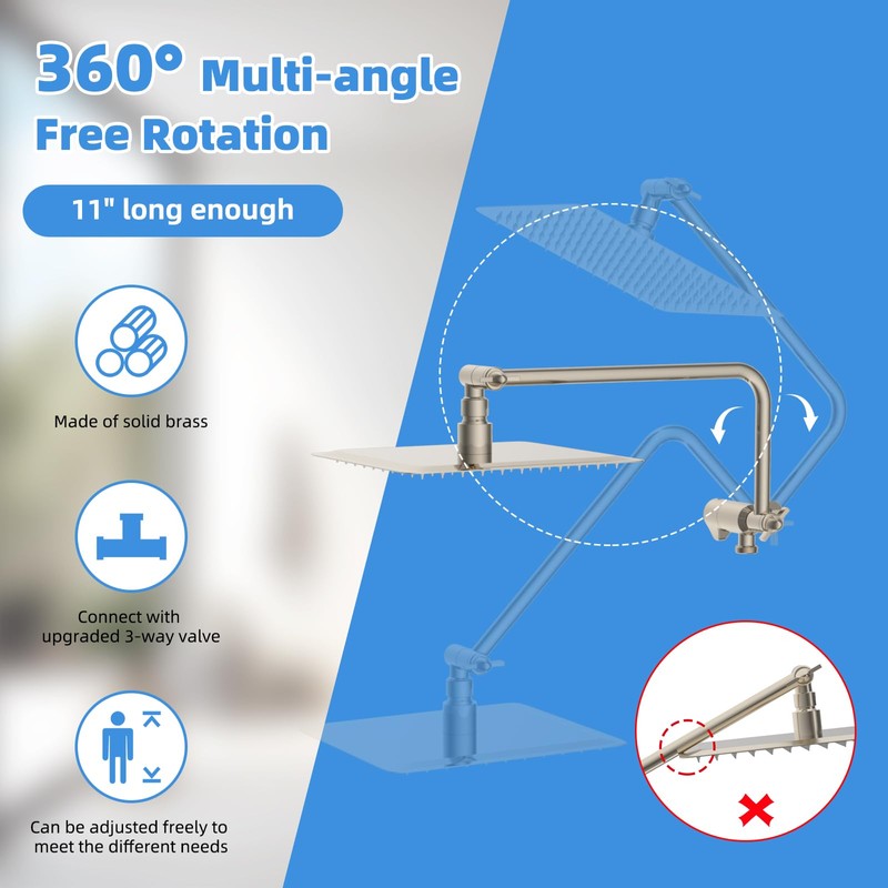 All Metal Shower Head, 8" High Pressure Rainfall/Handheld Shower Combo
