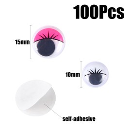 MIDELONG Googly Wiggle Eyes with Eyelashes, Plastic Self Adhesive Assorted Colors for DIY Arts Craft Sticker Eyes Scrapbooking Decorations 10mm and 15mm, 100 PCS