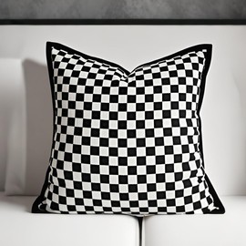 GV DUOKE 18x18 Inch Checkerboard Throw Pillow Cover One Set Chenille and Velvet Elegant Design Checkered Pillowcase Home Deco for Couch Bed Sofa Chair and Living Room Bed Room