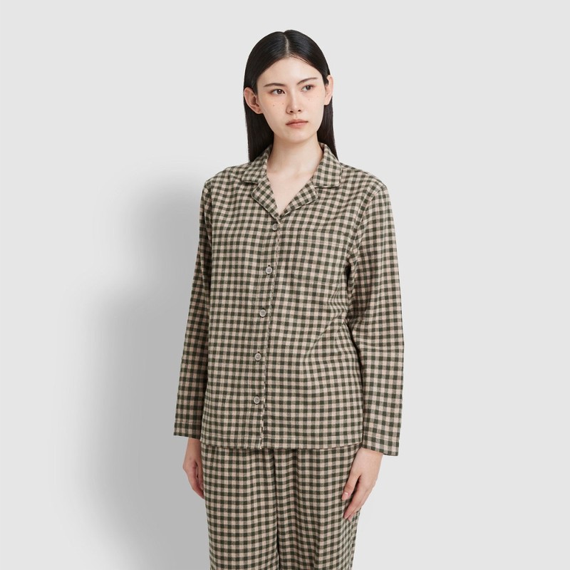 JAJU [JAJU/자주] 여 플란넬 파자마 세트_다크 그린 [JAJU] Women's Flannel