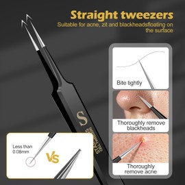WSYUB Professional Blackhead Tweezers and Ingrown Hair Tweezers, Stainless Steel Blackhead Remover Tools, Tweezer for Women Facial Hair