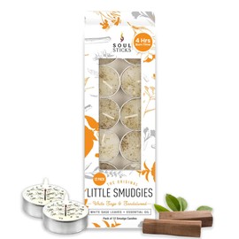 SOUL STICKS 12 Pack Little Smudgies Tealight Candles Smudge Candle for Cleansing House, Meditation, Chakra Healing | Made with Crystals and Herbs (White Sage & Sandalwood)