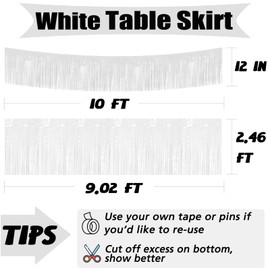 4P Metallic Foil Fringe Banner Tinsel Table Skirts for Rectangle Tables Backdrop Banner Garland Curtains for Parade Floats Wedding Graduation Anniversary Birthday Parties Decoration (Makaron White)