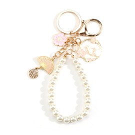 SHTALHST Pearl Keychain,Cute Rabbit Keychain with Pearl and Cherry Blossom Pendant,Bunny Charm Gift for Women