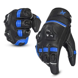 RideMaxx Premium Leather Motorbike Motorcycle Gloves Touch Screen Gloves with Knuckle Protection Racing gloves Riding Gloves (M, Racing Blue)