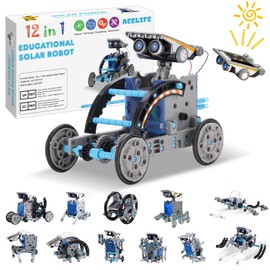 Solar Robot Toy for Children, 12-in-1 Solar Robot Kit, DIY Construction Toy, Experiments, Toy Construction Kit, STEM Compartments, Boys from 8 9 10 11 12 13 Years (Blue)