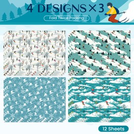 Skiing Wrapping Paper 12 Sheets Skiing Team Skier Snow Gift Wrap Sport Gift Packing Paper for Birthday,Party,Team Celebration 20"×28"